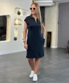 Kadın Kısa Kollu Yakalı Viskon Iki Iplik Elbise