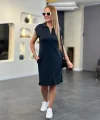 Kadın Kısa Kollu Yakalı Viskon Iki Iplik Elbise