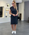 Kadın Kısa Kollu Yakalı Viskon Iki Iplik Elbise