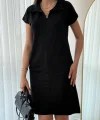 Kadın Kısa Kollu Yakalı Viskon Iki Iplik Elbise