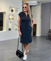 Kadın Kısa Kollu Yakalı Viskon Iki Iplik Elbise