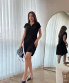 Kadın Kısa Kollu Yakalı Viskon Iki Iplik Elbise