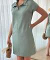 Kadın Kısa Kollu Yakalı Viskon Iki Iplik Elbise