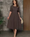 Kadın Kısa Kollu Yakası Açık Katlı Bürümcük Balon Elbise