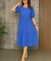 Kadın Kısa Kollu Yakası Açık Katlı Bürümcük Balon Elbise
