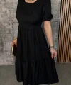 Kadın Kısa Kollu Yakası Açık Katlı Bürümcük Balon Elbise