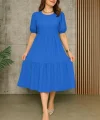 Kadın Kısa Kollu Yakası Açık Katlı Bürümcük Balon Elbise