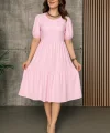 Kadın Kısa Kollu Yakası Açık Katlı Bürümcük Balon Elbise