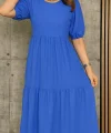 Kadın Kısa Kollu Yakası Açık Katlı Bürümcük Balon Elbise