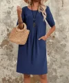 Kadın Kısa Kollu Yakası Açık önden Büzgülü Cep Detaylı Viskon Iki Iplik Elbise