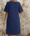 Kadın Kısa Kollu Yakası Açık önden Büzgülü Cep Detaylı Viskon Iki Iplik Elbise