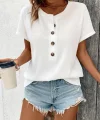 Kadın Kısa Kollu Yakası Açık önden Düğmeli Waffle Bluz