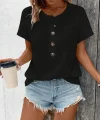 Kadın Kısa Kollu Yakası Açık önden Düğmeli Waffle Bluz