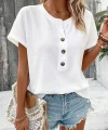 Kadın Kısa Kollu Yakası Açık önden Düğmeli Waffle Bluz