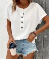Kadın Kısa Kollu Yakası Açık önden Düğmeli Waffle Bluz