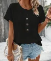 Kadın Kısa Kollu Yakası Açık önden Düğmeli Waffle Bluz