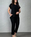 Kadın Kısa Kollu Yuvarlak Yaka Aerobin Bluz Ve Pantolon Ikili Takım