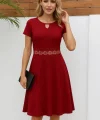 Kadın Kısa Kollu Yuvarlak Yaka Damla Detaylı Janjan Elbise