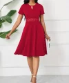 Kadın Kısa Kollu Yuvarlak Yaka Damla Detaylı Janjan Elbise