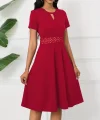 Kadın Kısa Kollu Yuvarlak Yaka Damla Detaylı Janjan Elbise