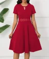 Kadın Kısa Kollu Yuvarlak Yaka Damla Detaylı Janjan Elbise