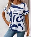 Kadın Kısa Kollu Yuvarlak Yaka Desenli Süprem Bluz