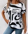 Kadın Kısa Kollu Yuvarlak Yaka Desenli Süprem Bluz
