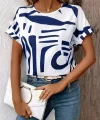 Kadın Kısa Kollu Yuvarlak Yaka Desenli Süprem Bluz