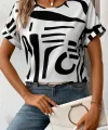 Kadın Kısa Kollu Yuvarlak Yaka Desenli Süprem Bluz