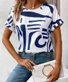 Kadın Kısa Kollu Yuvarlak Yaka Desenli Süprem Bluz