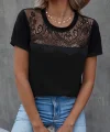 Kadın Kısa Kollu Yuvarlak Yaka ön Dantel Detaylı Viskon Bluz