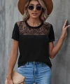 Kadın Kısa Kollu Yuvarlak Yaka ön Dantel Detaylı Viskon Bluz