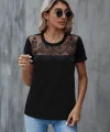 Kadın Kısa Kollu Yuvarlak Yaka ön Dantel Detaylı Viskon Bluz