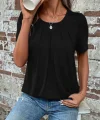 Kadın Kısa Kollu Yuvarlak Yaka önden Pileli Salaş Viskon Bluz