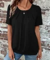 Kadın Kısa Kollu Yuvarlak Yaka önden Pileli Salaş Viskon Bluz