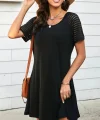 Kadın Kısa Kollu Yuvarlak Yaka şerit Kol Detaylı Viskon Elbise