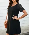 Kadın Kısa Kollu Yuvarlak Yaka şerit Kol Detaylı Viskon Elbise