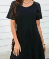 Kadın Kısa Kollu Yuvarlak Yaka şerit Kol Detaylı Viskon Elbise