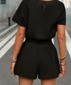 Kadın Kısa Kollu Yuvarlak Yakalı Ithal Keten Bluz Ve Short Ikili Takım