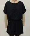 Kadın Kısa Kollu Yuvarlak Yakalı Ithal Keten Bluz Ve Short Ikili Takım