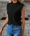 Kadın Kısa Reglan Kollu Yarı Balıkçı Yaka Ithal Krep Bluz