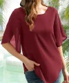 Kadın Kısa Yırtmaç Kollu Yuvarlak Yaka şifon Bluz