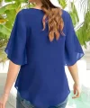 Kadın Kısa Yırtmaç Kollu Yuvarlak Yaka şifon Bluz