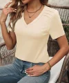 Kadın Kollu V Yakalı Omuzlarda çizgi Detaylı Viskon Bluz