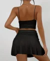 Kadın Kolsuz Askılı Crop Mini Etek Ikili Sandy Takım