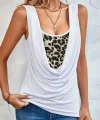Kadın Kolsuz Degaje Leopar Detay Bluz