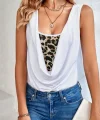 Kadın Kolsuz Degaje Leopar Detay Bluz