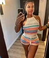 Kadın Kolsuz Halter Yaka çizgi Desenli Crop şort Ikili Triko Takım