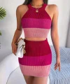 Kadın Kolsuz Halter Yaka Crop Ve Mini Etek Ikili Triko Takım