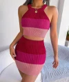 Kadın Kolsuz Halter Yaka Crop Ve Mini Etek Ikili Triko Takım
